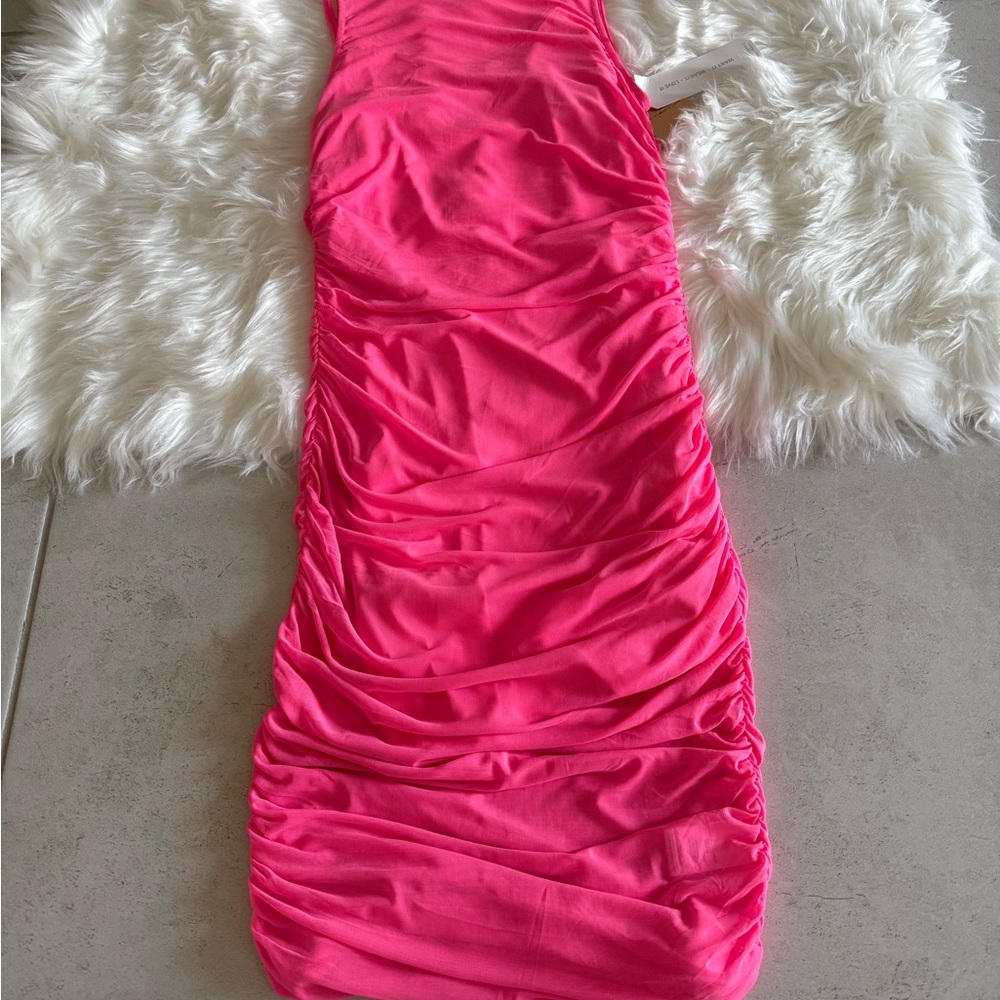 Fashion Nova Vibrant Pink Ruched Dress